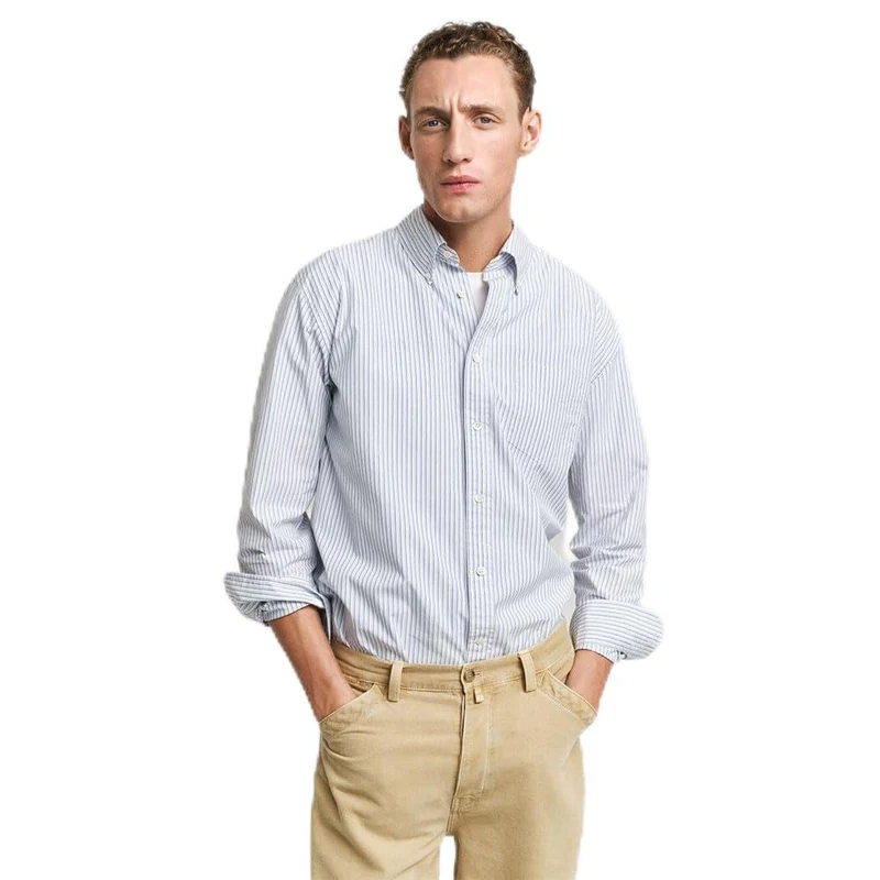 GANT Men's Rel Heritage Poplin Stripe Shirt Dress, Muted Blue, S