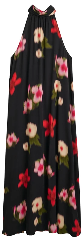 GANT Women's Floral Print Halterneck Dress, Black, 12