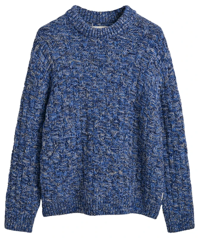 GANT Men's Textured Wool Blend C-Neck Pullover, Sea Blue, XL