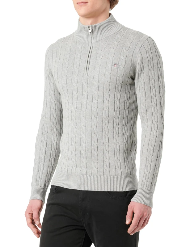 GANT Cotton Cable Half Zip, Grey Melange, M - Image 1