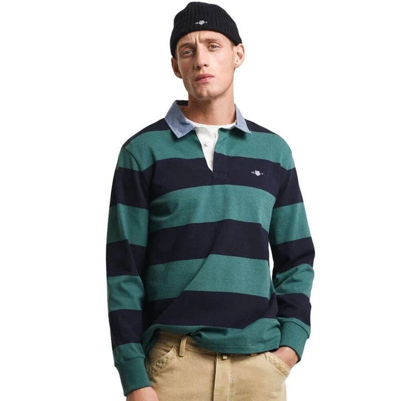 GANT REG Chambray Stripe Heavy Rugger, Woody Green, S