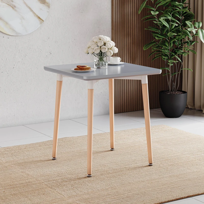 Vida Designs Batley Square Dining Table With Solid Beech Wood Legs, Modern Dining Room (Grey, 2 Seater)