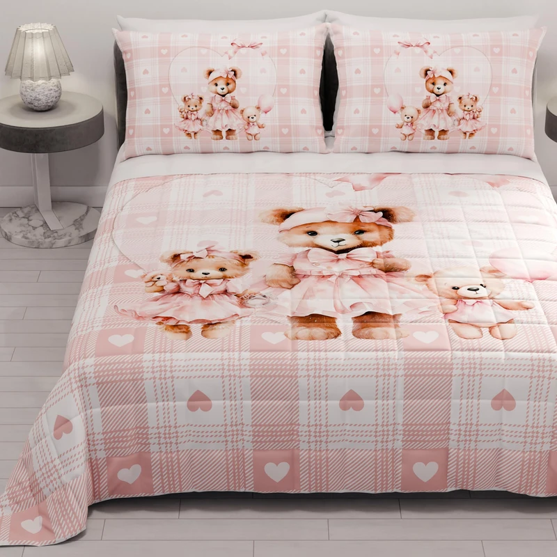 PETTI Artigiani Italiani - Summer Single Bedspread 170 x 260 cm 100 g/m² Double Face, Spring Single Bed Quilt, Light Quilt, Teddy Pink, 100% Made in Italy
