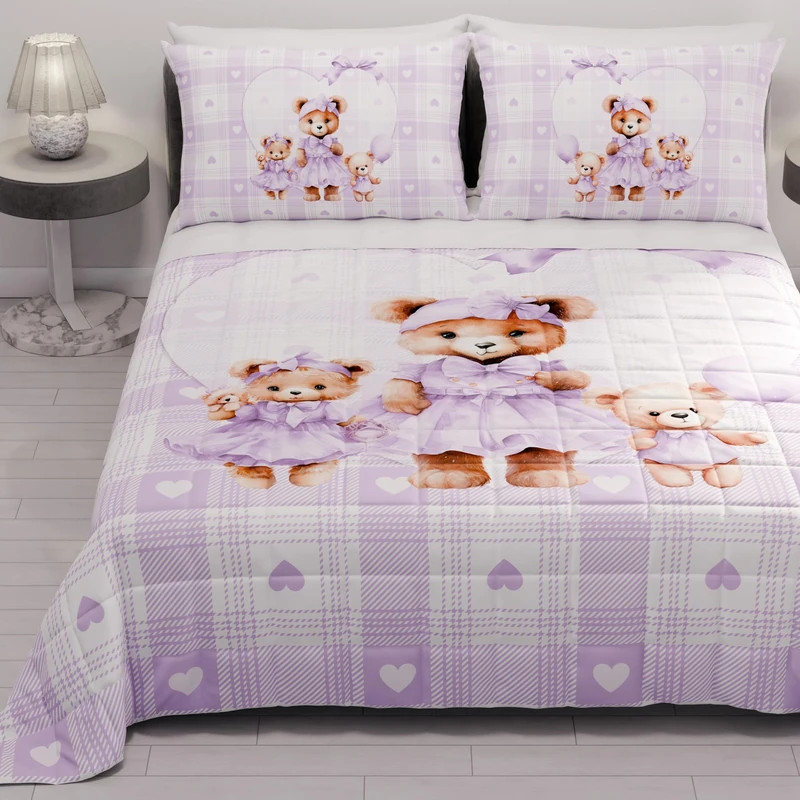 PETTI Artigiani Italiani - Summer Bedspread Single Bed 170 x 260 cm 100 GSM Reversible Single Spring Lightweight Quilt Teddy Purple 100% Made in Italy