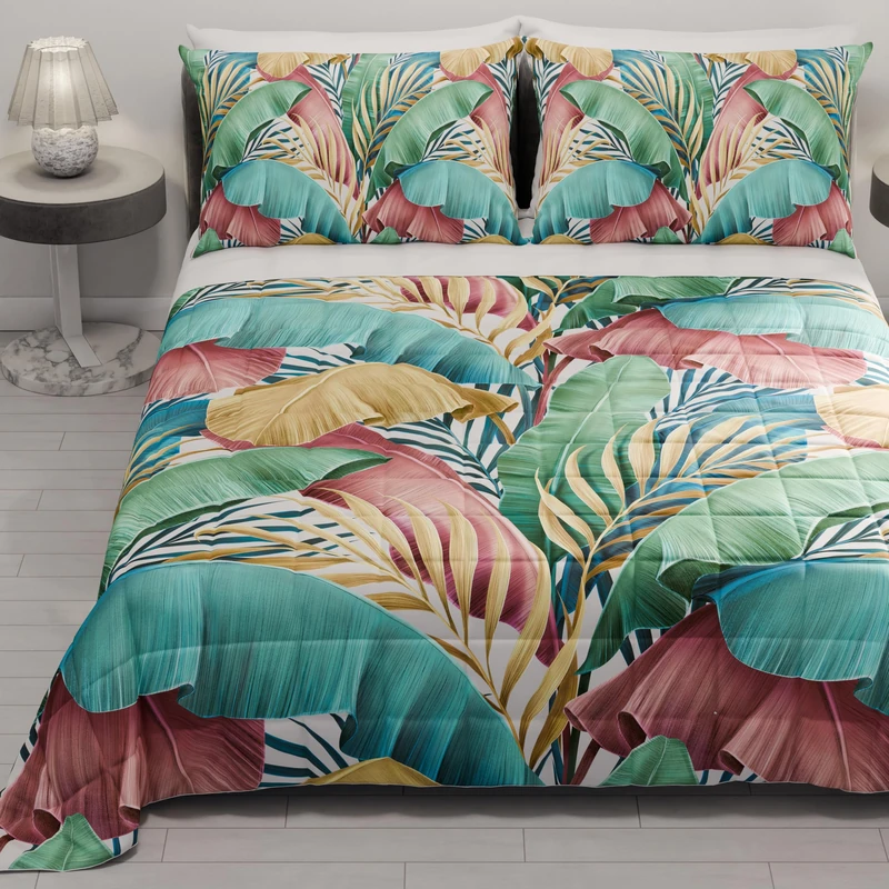 PETTI Artigiani Italiani - Queen Size Bedspread 220 x 260 cm 100 g/m² Reversible Lightweight Quilt Tropical Multicoloured 100% Made in Italy