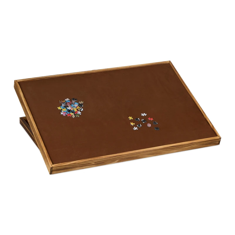 Relaxdays Puzzle Board, Reversible Tray for 1000 & 1500 Pieces, Height-adjustable Tilted Table, Pine Wood & Felt, Brown