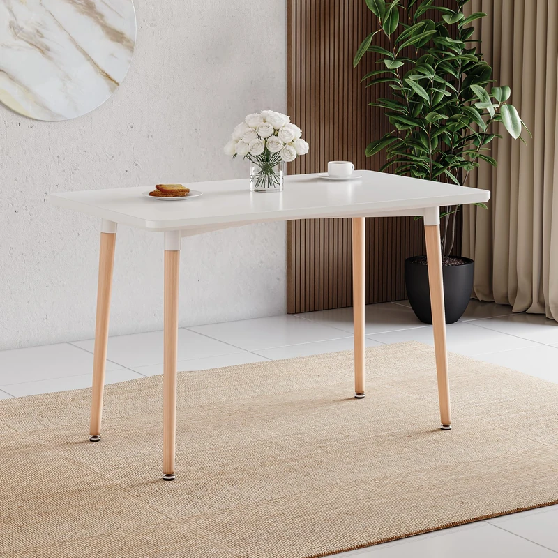 Vida Designs Batley Square Dining Table With Solid Beech Wood Legs, Modern Dining Room (White, 4 Seater)