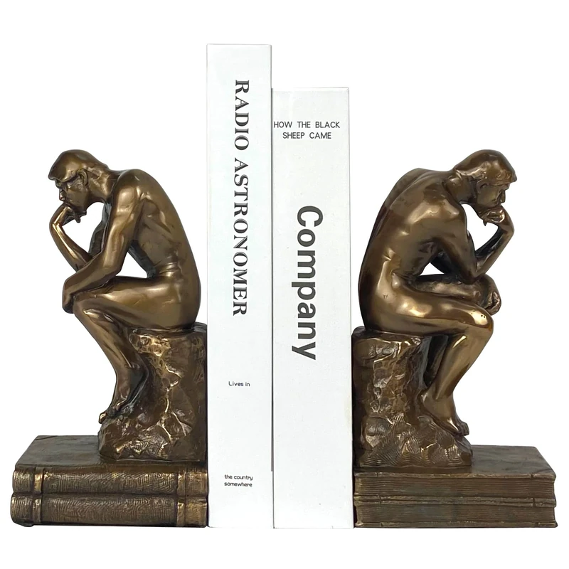 LADDERU Bookend Decorative Statue, Thinker, 2 Pack, Gold, Metal & Resin, 12 x 4.8 x 4.8 inches, 2.57 kg