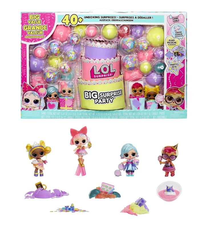 L.O.L. Surprise! Big Surprise Party - 4 Collectible Dolls, 40+ Surprises, 5 Unboxing Experiences, Fashions, Sand, Gel Crush, Shell Smash, Fluff, Party Confetti, Present for Girls Ages 4+