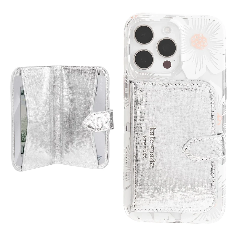 Kate Spade New York Morgan Magnetic Phone Wallet/Card Holder - Compatible with MagSafe Phones and Cases - Metallic Silver