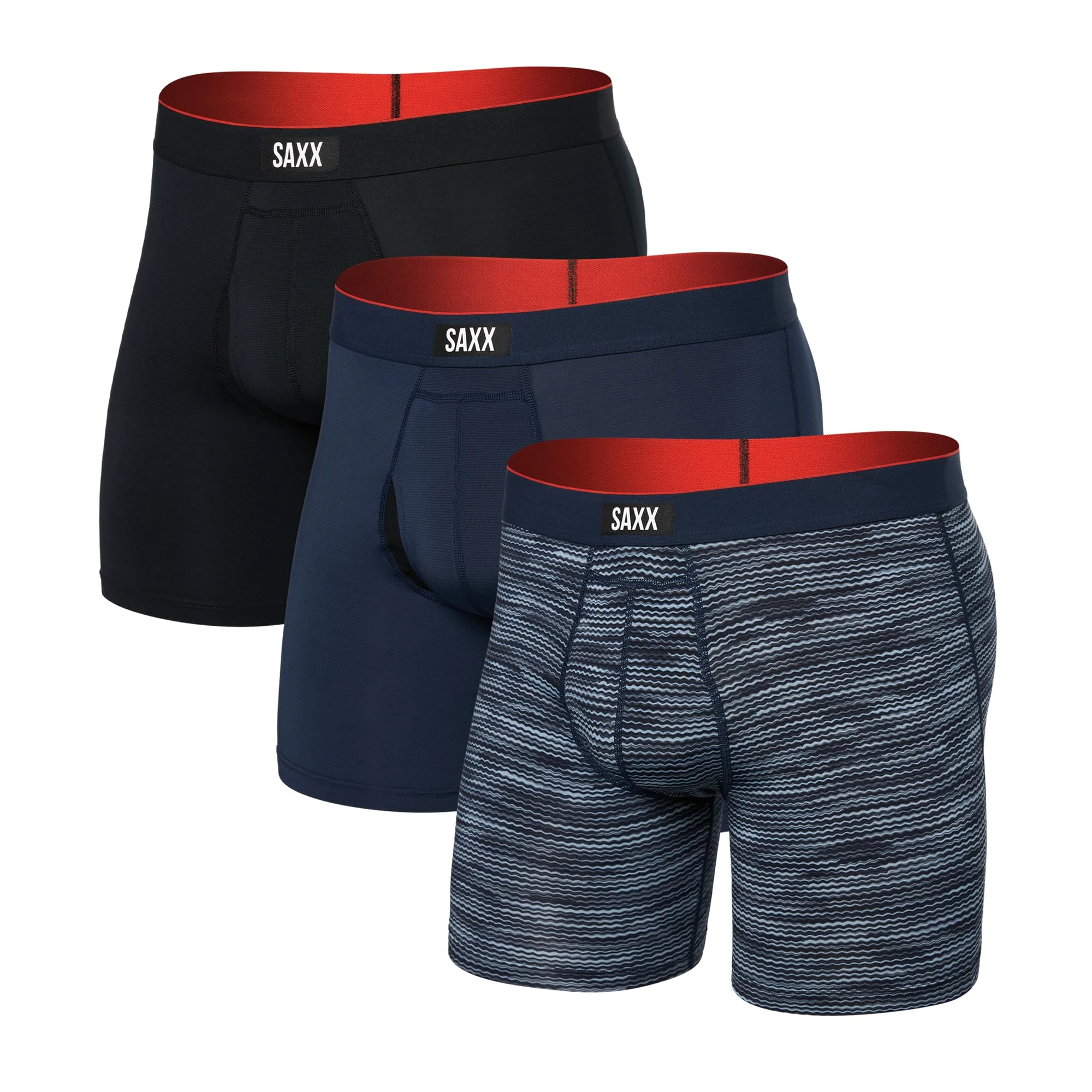 SAXX Underwear Co. Men's Underwear with Pouch Multi Sport Mesh Boxer Brief Fly 3Pk, Wavelength/Navy/Black, XS