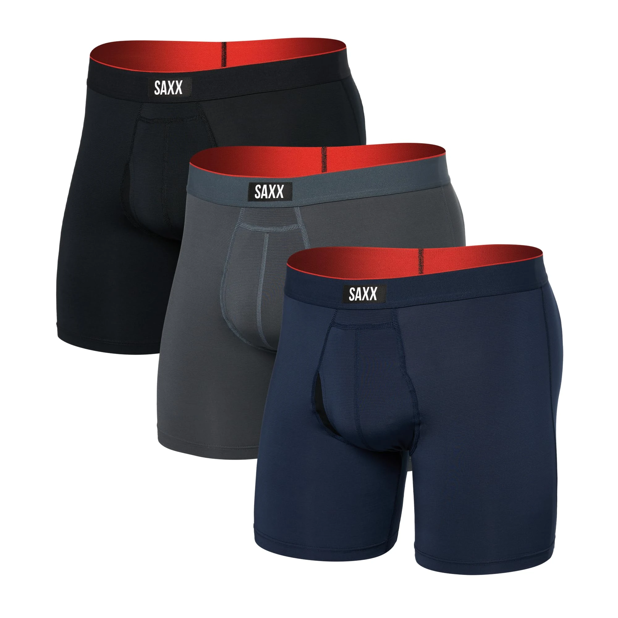 SAXX Underwear Co. - Men's Multi-Sport Mesh Boxer Brief Fly 3Pk With Built-In Pouch Support - Underwear For Men, Turbulence/Navy/Black, XXL