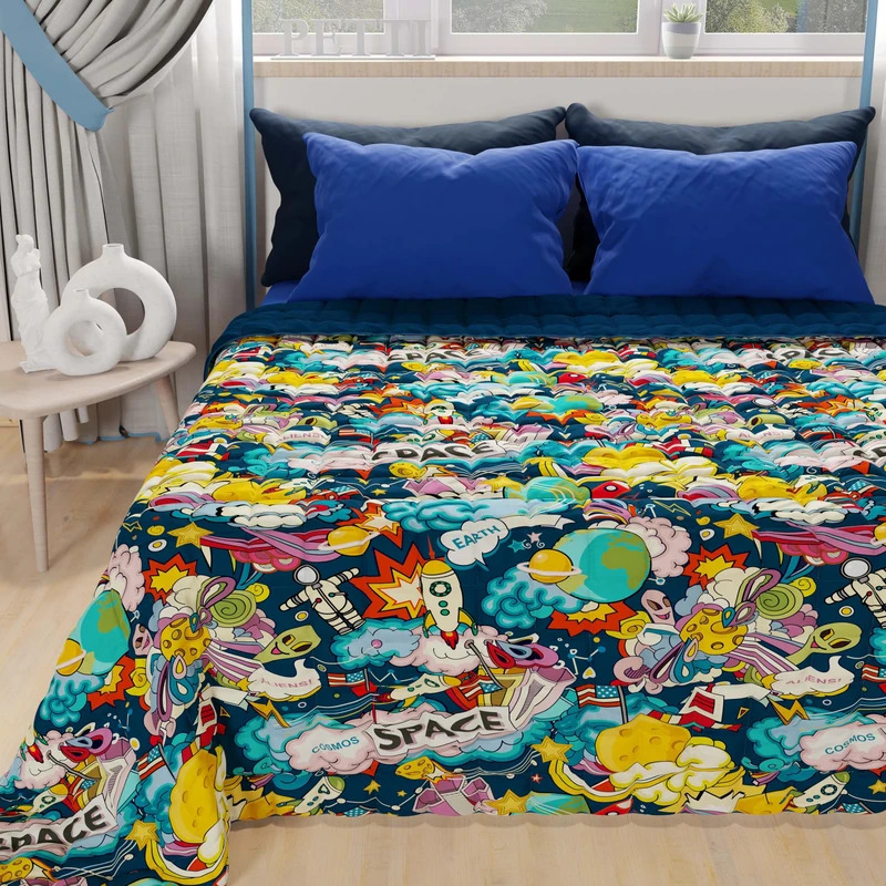 PETTI Artigiani Italiani - Summer Double Bedspread 260 x 270 cm 100 g/m² Double Face, Spring Quilt, Lightweight Quilt, Space, 100% Made in Italy
