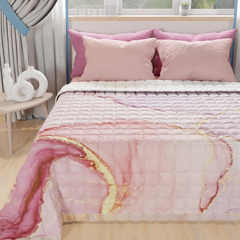 PETTI Artigiani Italiani - Summer Double Bedspread 260 x 270 cm 100 g/m² Double Sided Spring Quilt Lightweight Marble Powder 100% Made in Italy