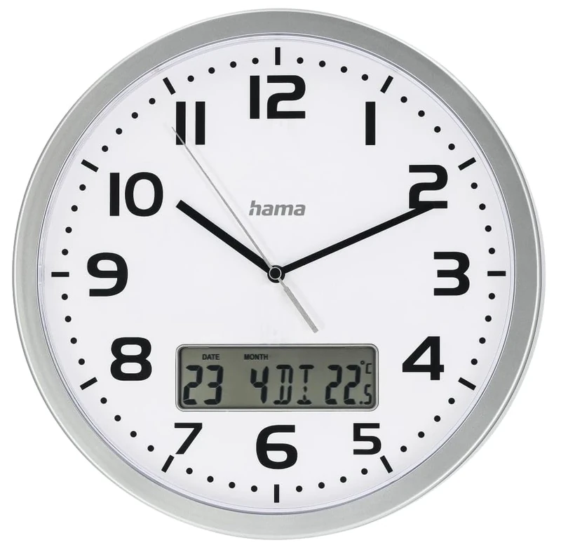 Hama "Moorea DCF Radio Wall Clock with Date and Temperature Display, Ø 30 cm, s