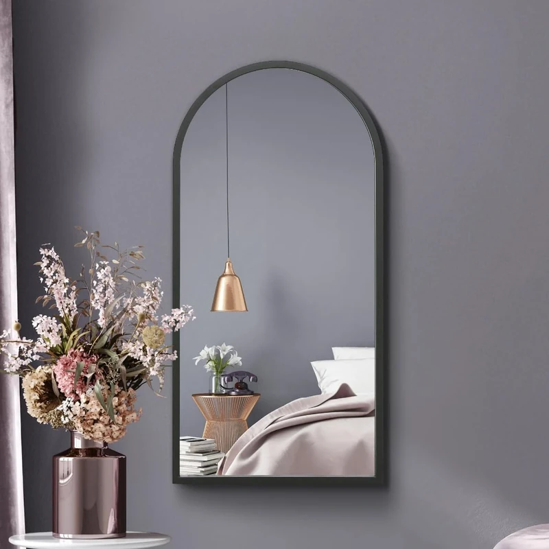 The Arcus - Black Metal Framed Arched Wall Mirror 31" X 16" (80CM X 40CM). Suitable for Inside and Outside