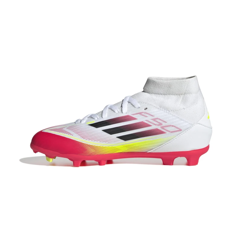 adidas Unisex Kids F50 League MID Football Boots FG/MG Kids, Cloud White/Core Black/Solar Yellow, 10 UK Child