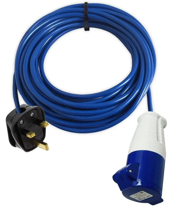 13A PLUG TO 16A BLUE SOCKET EXTENSION LEAD 1M 3M 5M 10M 15M 25M 50M CARAVAN EVENT ADAPTER (15 Metre)