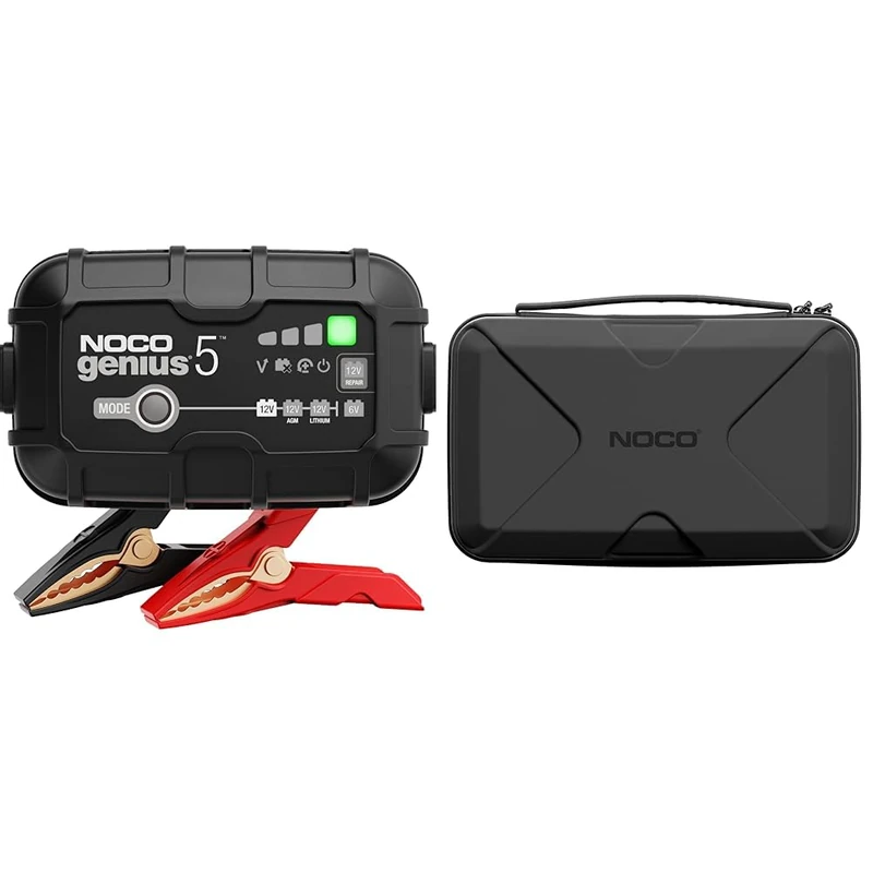 NOCO GENIUS5UK, 5A Car Battery Charger, 6V and 12V Portable Smart Charger & GC040 Universal EVA Protection Case for GENIUS1, GENIUS2, GENIUS5, and GENIUS10 Smart Battery Chargers