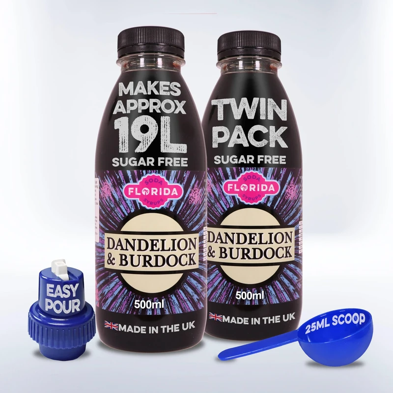 Florida Syrups Flavours Compatible with Sodastream Machines - Soda Drink Flavourings 500 ml (Pack of 2) (500 ml (Pack of 2), Dandelion & Burdock Sugar Free)
