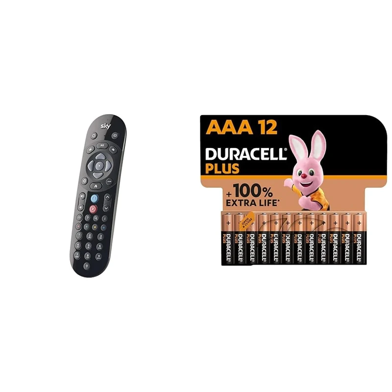 Original SKY Q Voice Remote Control - Compatible with Sky Q 1TB or 2TB box & Duracell Plus AAA Batteries (12 Pack) - Alkaline 1.5V - Up To 100% Extra Life - Reliability For Everyday Devices