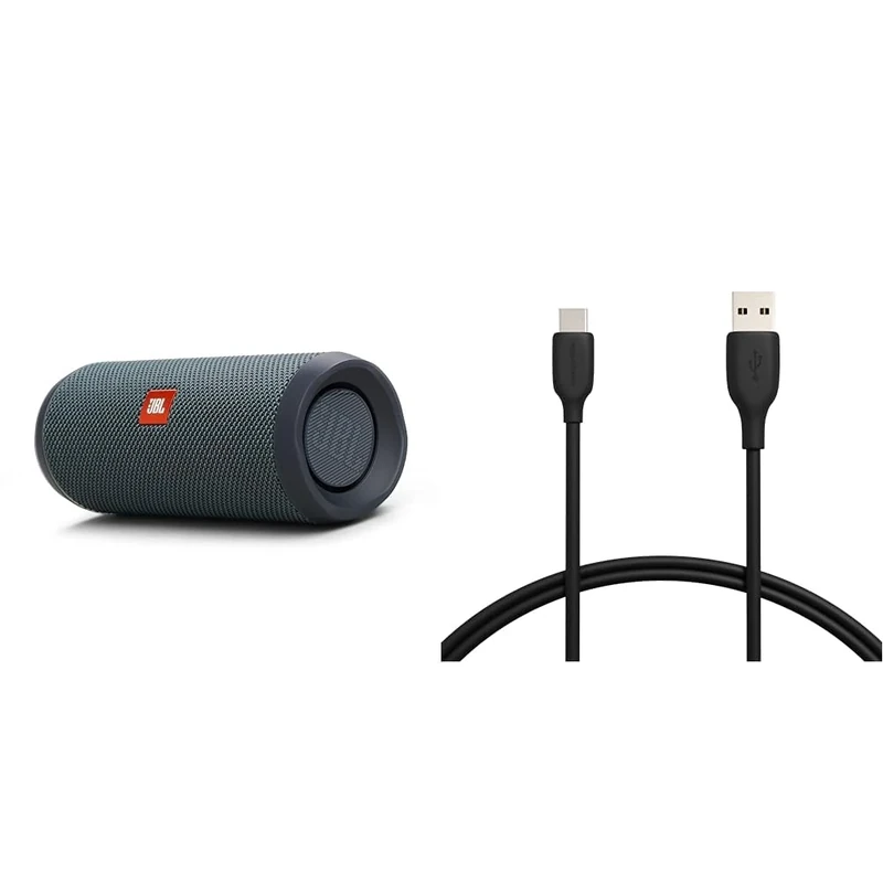 JBL Flip Essential 2 Portable Bluetooth Speaker with Rechargeable Battery & Amazon Basics USB-C to USB-A 2.0 Fast Charger Cable, 480Mbps Speed, USB-IF Certified, for Apple iPhone 15