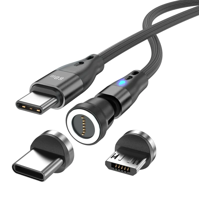 Magnetic Charging Cable USB C to USB Type C/Micro USB Magnetic Cable Pd 60w Fast Charging 1m/2m 540° Rotation 2-in-1 Magnet USB Cable for Android Micro USB Type C Smartphone Tablet Laptop(1m Red)