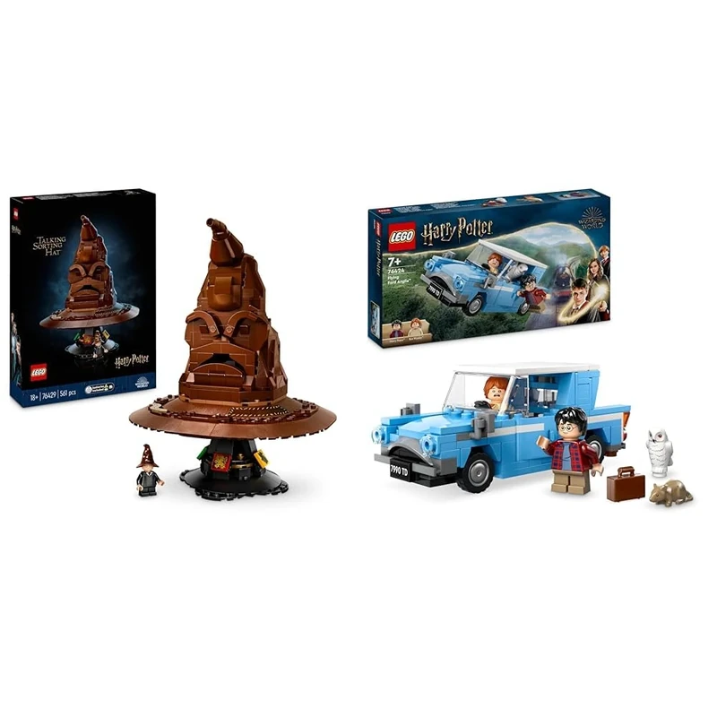 LEGO Harry Potter Talking Sorting Hat Set, Model Kits for Adults & Harry Potter Flying Ford Anglia Car Toy for 7 Plus Year Old Kids, Boys & Girls, Buildable Model with Ron Weasley Character Minifigure