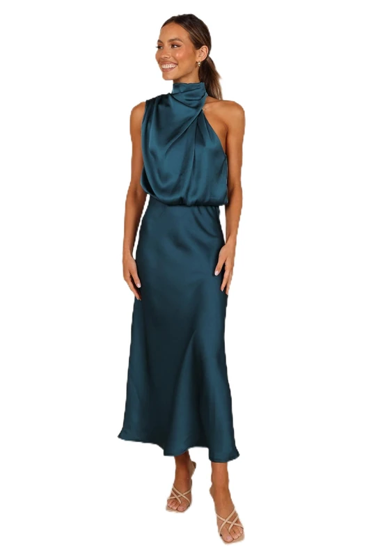 Petal & Pup Women's Anabelle Halter Neck Midi Dress Formal, Teal, XL