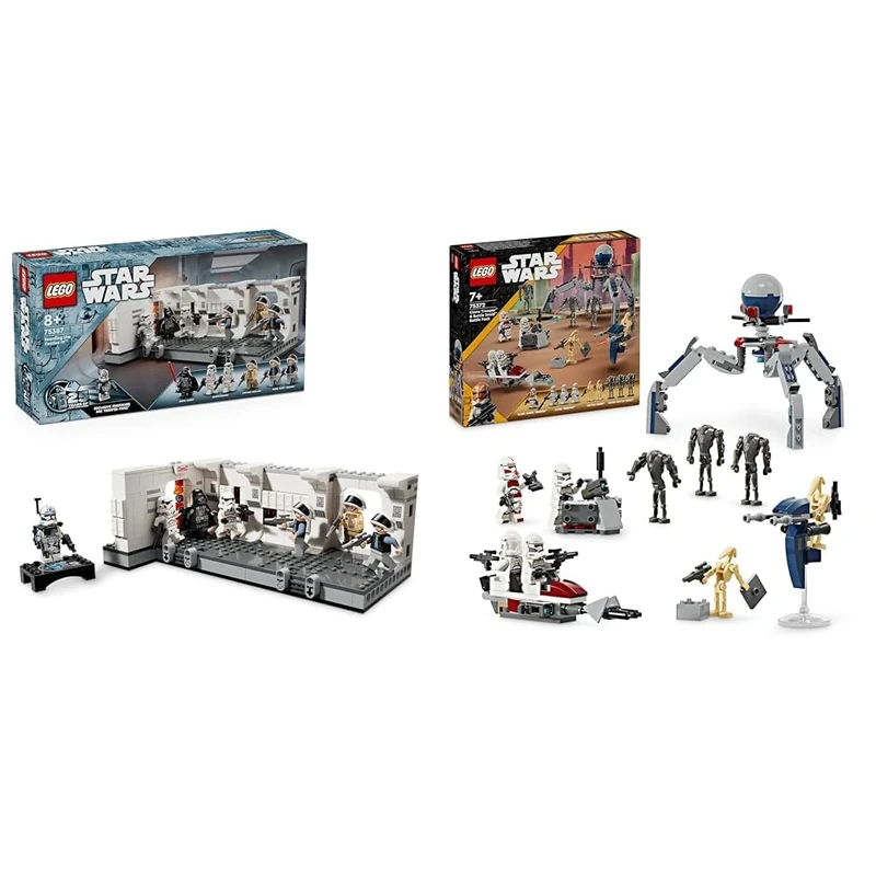LEGO Star Wars Boarding the Tantive IV Set, A New Hope Buildable Toy & Star Wars Clone Trooper & Battle Droid Battle Pack Building Toys for Kids with Speeder Bike Vehicle, 4 Minifigures and 5 Figures