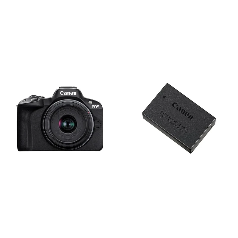Canon EOS R50 Black + RF-S 18-45mm F4.5-6.3 IS STM Lens – Mirrorless camera for on-the-go content creators, shooting stills & LP-E17 Battery Pack for EOS M3