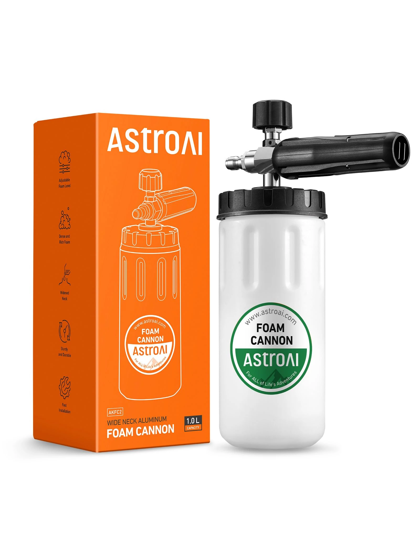 AstroAI Snow Foam Gun,1L Bottle Adjustable Wide Neck Snow Foam Lance, Snow Foam Cannon with 1/4'' Quick Connector for Karcher K Series K2 K3 K4 K5 K6 K7 Pressure Washers Accessories