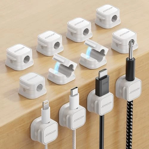 JOYROOM Magnetic Cable Holder - Wire Organization, Cord Clips, Around Desks, Strong Adhesive