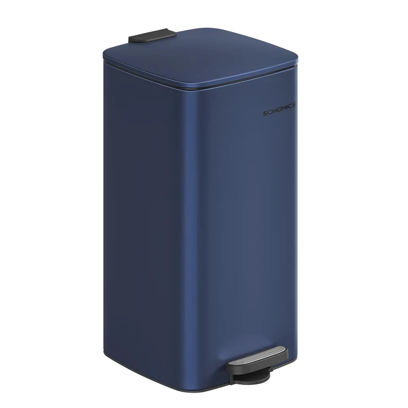 SONGMICS Kitchen Bin, 8-Gallon (30 L) Trash Bin, Steel Pedal Bin, with Inner Bucket, Soft Close and Stays Open, Midnight Blue LTB593Q02