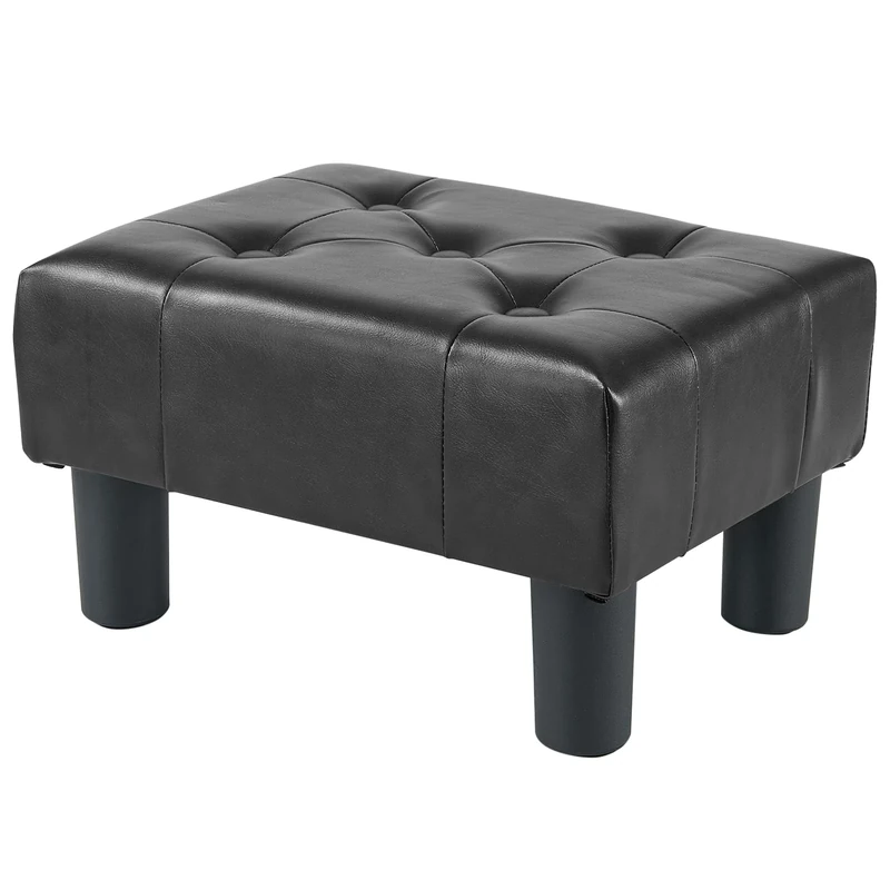 BRIAN & DANY Small Foot Stool - Faux Leather Ottoman with Solid Wood Frame, Brown