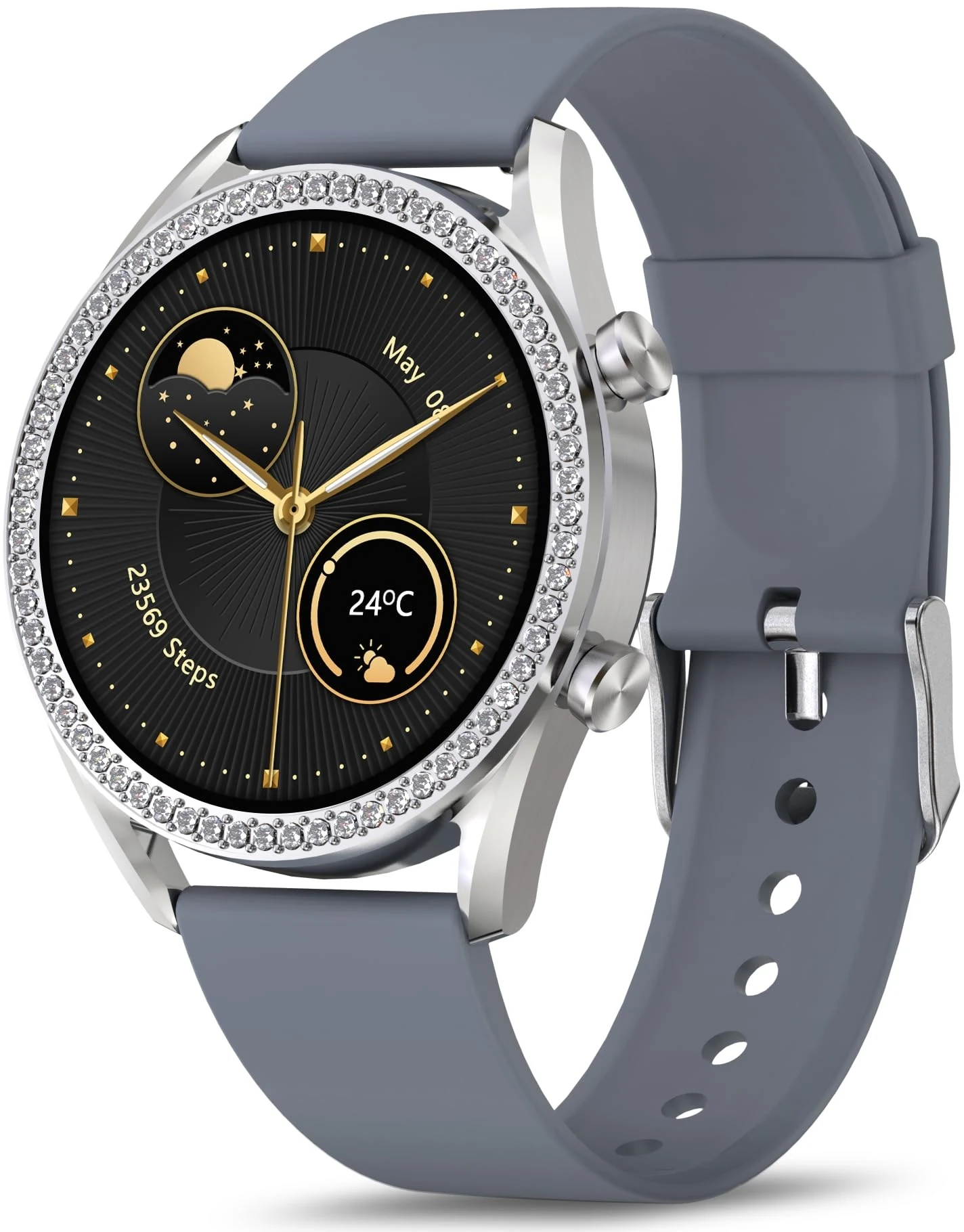 BRIBEJAT Smart Watch for Women(Answer/Make Call), HD 1.27'' Aluminum Alloy Case with Diamonds SmartWatch, Waterproof Fitness Tracker SpO2/HR/Sleep Monitor, Compatible with iOS Android