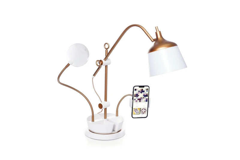 Daylight Anita Table Lamp Lamp (6000K) for Crafts, Quilting, Sewing. Adjust Brightness, Color & Shade. Bonus: Tray, Magnifier, Phone Clamp, Copper/White