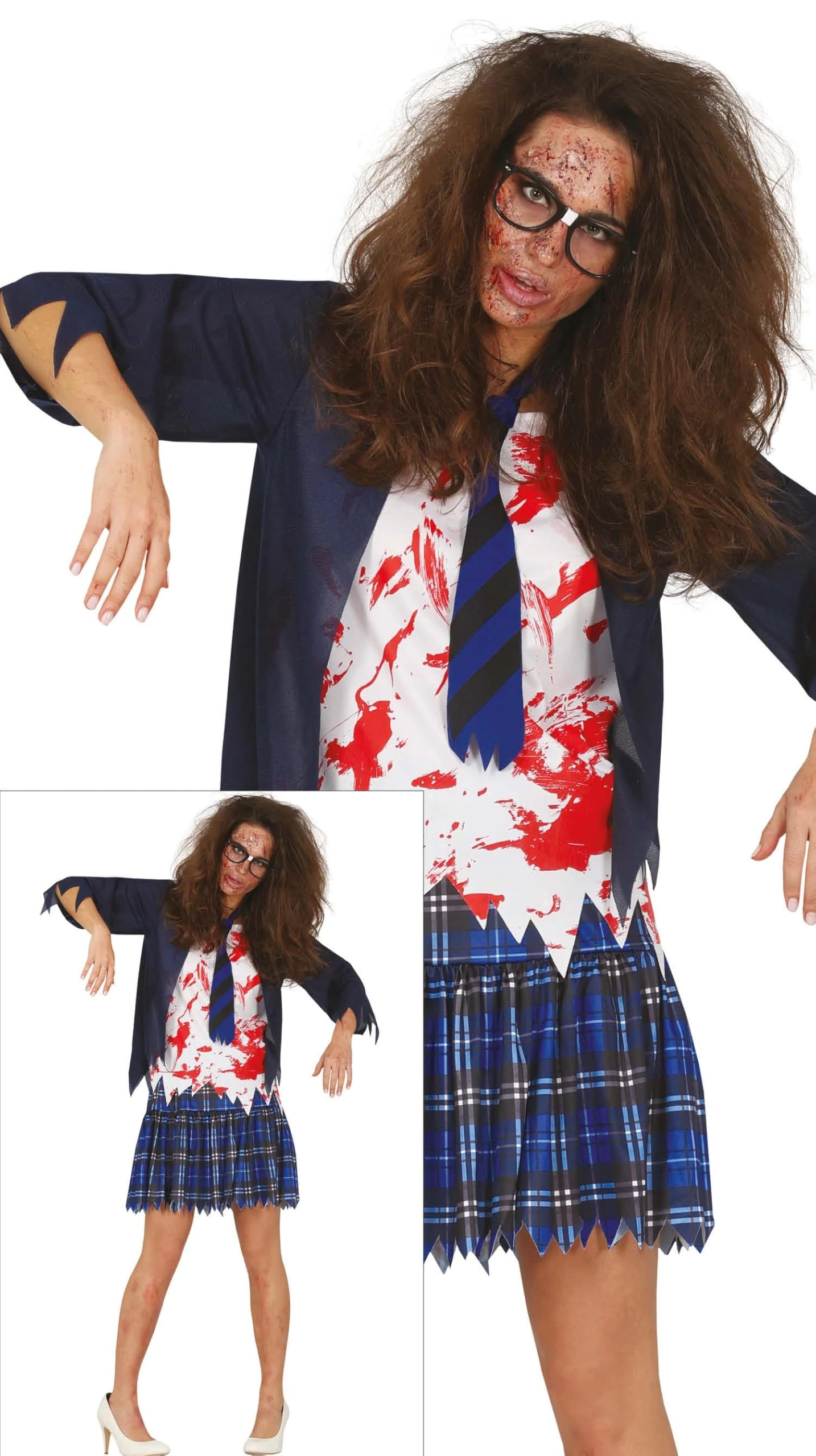 FIESTAS GUIRCA Dead High Schooler Women Fancy Dress Costume - Zombie School Girl Blue High School Uniform - Halloween Costumes for Women Size Teens 14-16 Years