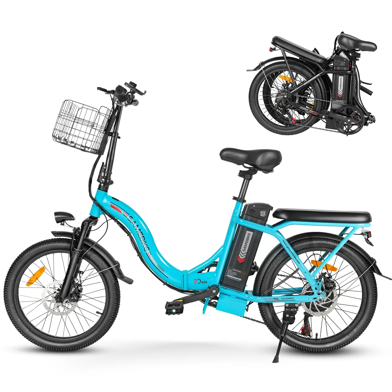SAMEBIKE Folding 20" Electric Bike with Removable 36V12AH Lithium Battery for Adults, Folding Electric Bicycle Commuter Ebike with 7 Speed Shifter Electric Bicycle Quick Delivery (Lake Blue)