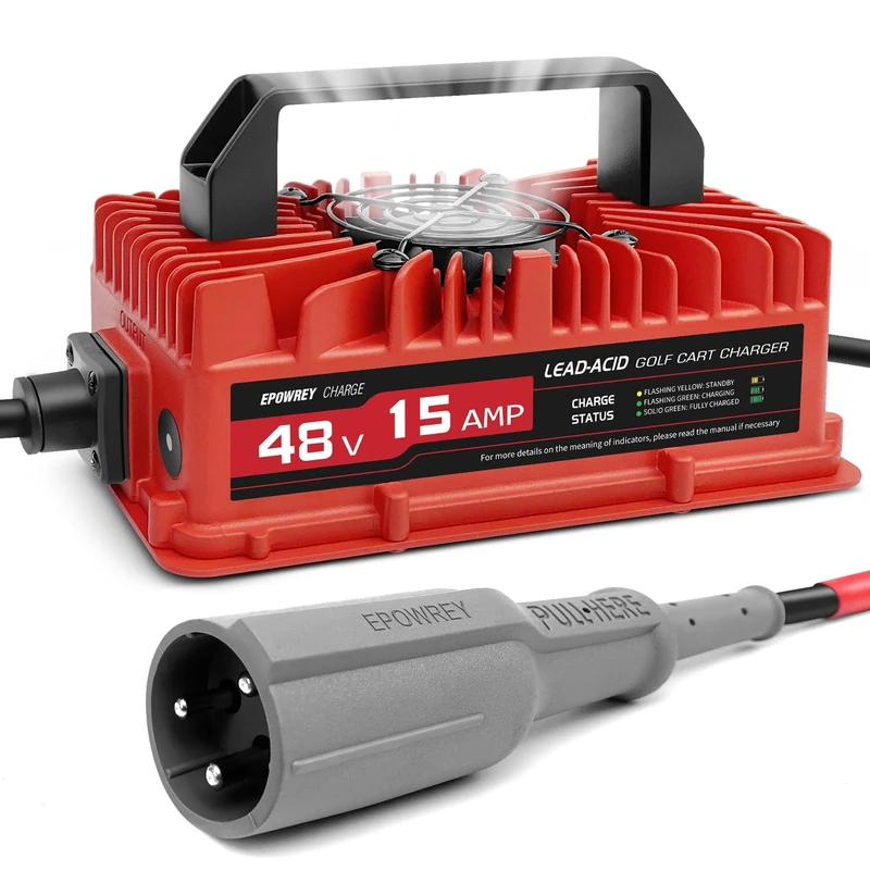 EPOWREY 15 AMP 48 Volt Golf Carts Battery Charger for Club Car 3-Pin Round Plug - Image 1