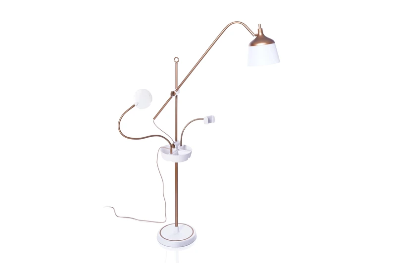 Daylight Anita Floor Lamp - The Ultimate Sewing and Quilting Light with Magnifying Lens, Phone Clamp, Storage Tray and Adjustable Brightness, Metallic Gold