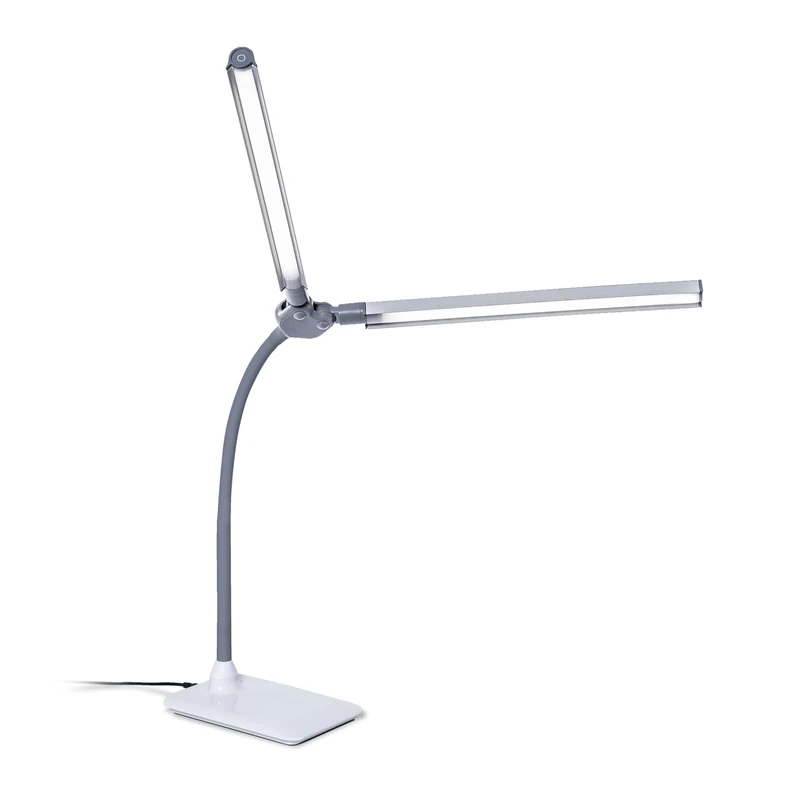 Daylight DuoPro™ Dual Head LED Desk Lamp with Anti-Glare Shades, Adjustable Brightness, & 95+ CRI for Accurate Color - Modern Design, Perfect for Home Office, Crafting & Studying (UK Plug)