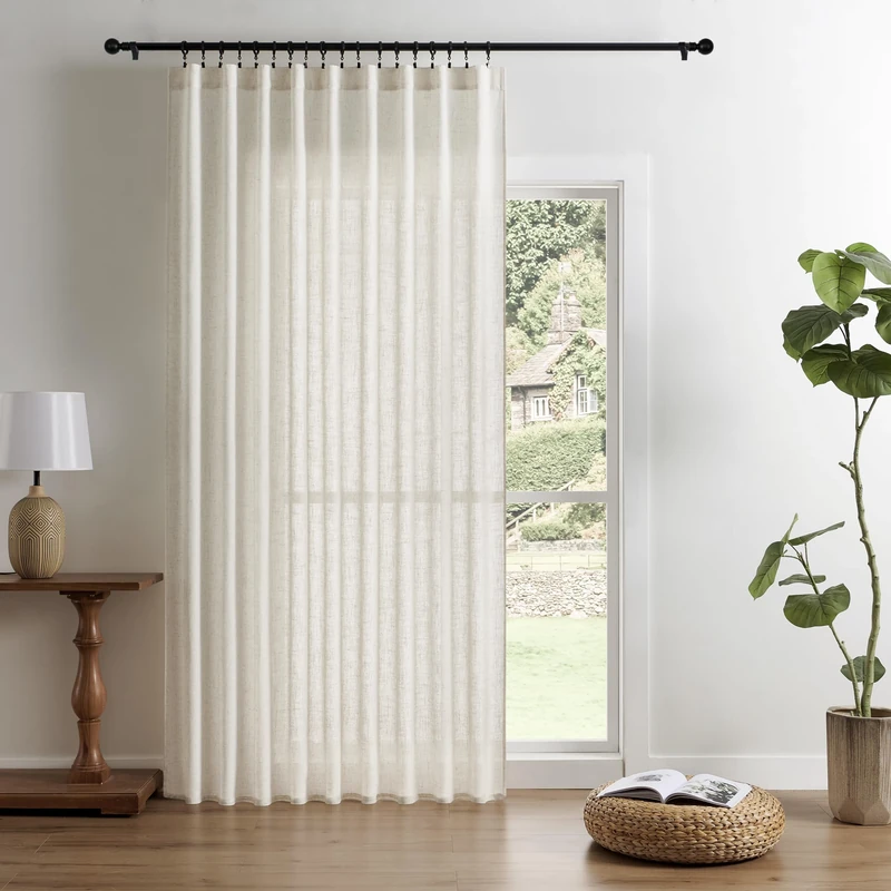 Joydeco Light Filtering Curtains 90 Inch Length for Bedroom, Linen Curtains 90 Inch Length 1 Panel Set for Living Room，White Semi Sheer Curtains 90 Inches Long with Rod Pockets
