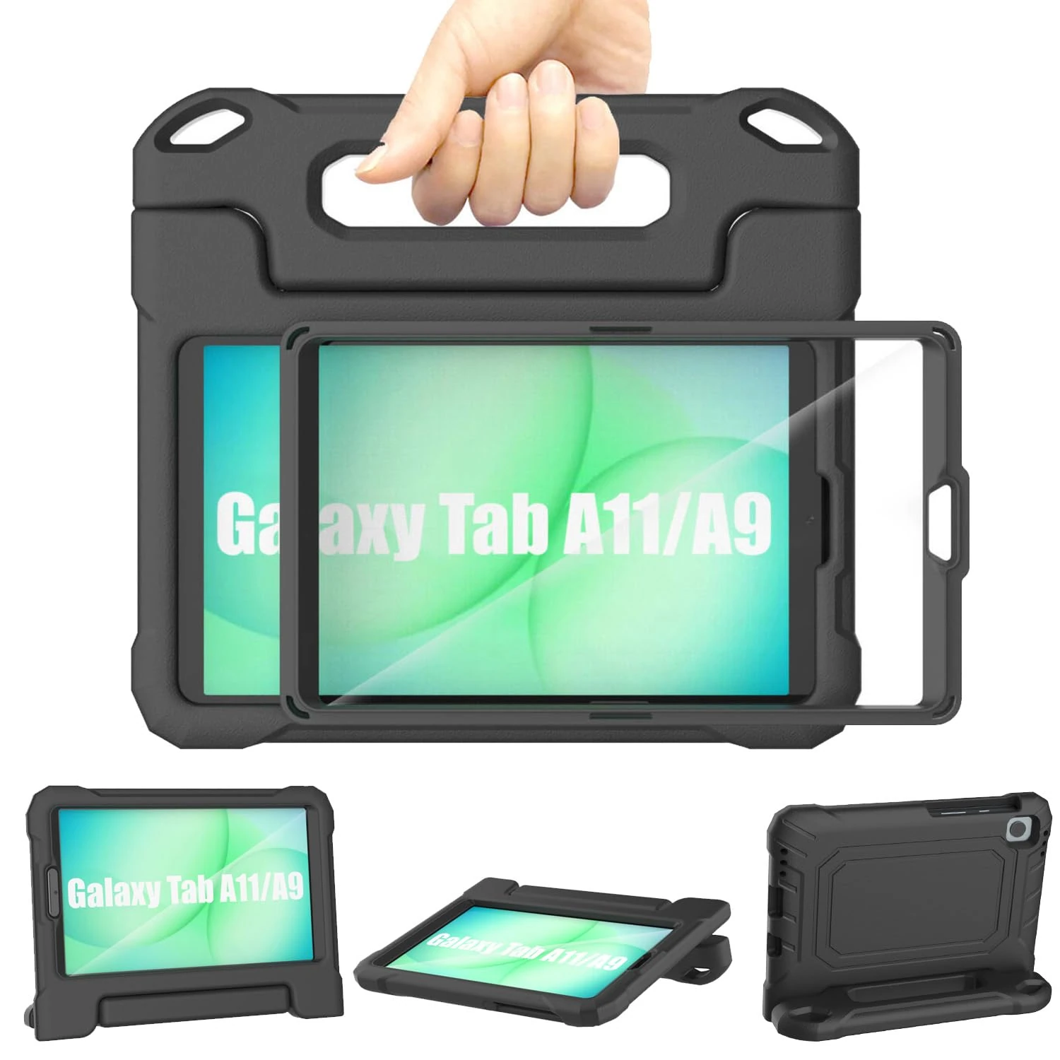 Samsung Galaxy Tab A11/A9 Case Kids 8.7 inch 2025/2023, TrendGate Lightweight Shockproof Samsung A11/A9 Tablet Case Built-in Screen Protector and Handle Stand for Galaxy Tab A11/A9/A7 Lite 8.7"- Black