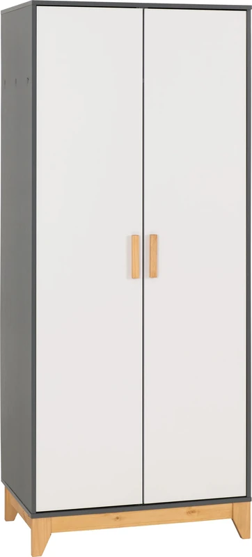 Seconique Cleveland 2 Door Wardrobe in White/Grey Metal Effect