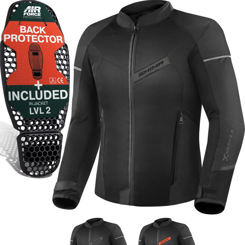 SHIMA X-MESH Motorbike Jackets for Men AIRFORCE Back Protector Armour Riding Motorcycle Jacket Summer Mesh Bikers Ventilated Lightweight Armoured Textile Motorcycle (Mens, Black, 3XL)