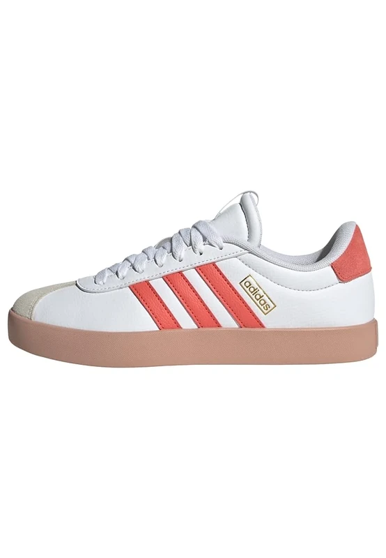 adidas Women's VL Court 3.0 Shoes, Cloud White/Preloved Scarlet/Gold Metallic, 4.5 UK