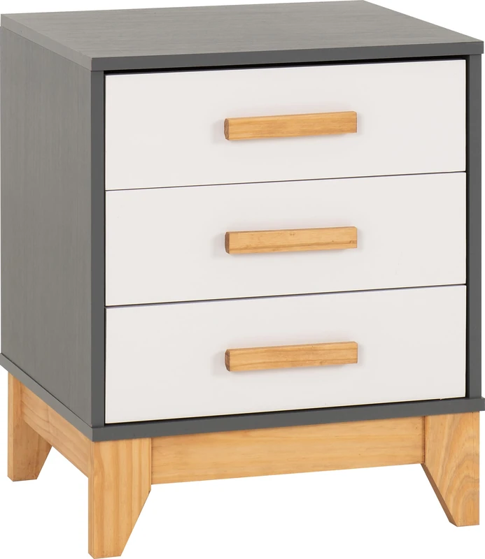 Seconique Cleveland 3 Drawer Bedside in White/Grey Metal Effect