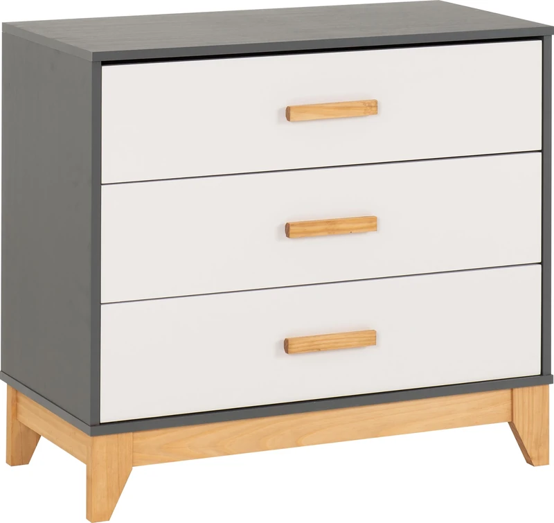 Seconique Cleveland 3 Drawer Chest in White/Grey Metal Effect