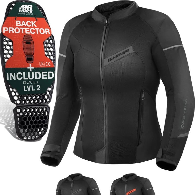 SHIMA X-MESH Motorbike Jackets for Women AIRFORCE Back Protector Armour Riding Motorcycle Jacket Summer Mesh Bikers Ventilated Lightweight Armoured Textile Motorcycles (Womens, Black, XS)